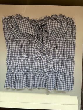 Othr Blue Gingham Strapless Smocked Bodysuit